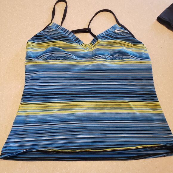 Nike Swimsuit Woman’s Size 8/10 Blue Yellow Black Tankini Skirt Bottom 2 Piece - Picture 2 of 8